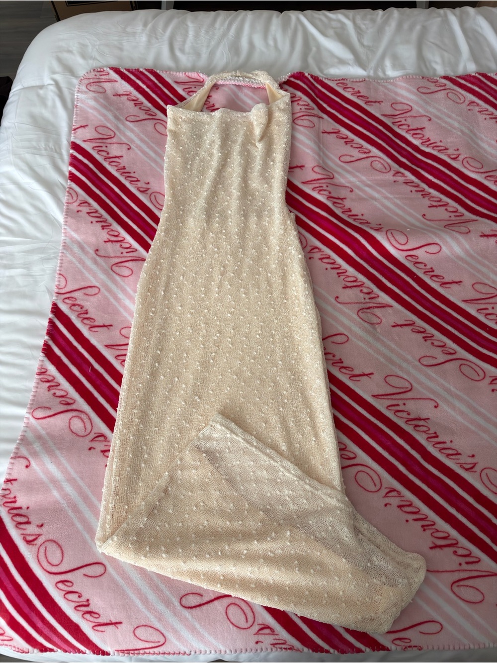 SHEIN Cream Halter Maxi Dress with Textured Dot Detail